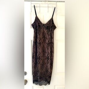 Vintage Nicole Miller New York Collection Black Lace Midi Cami Slip Dress 12